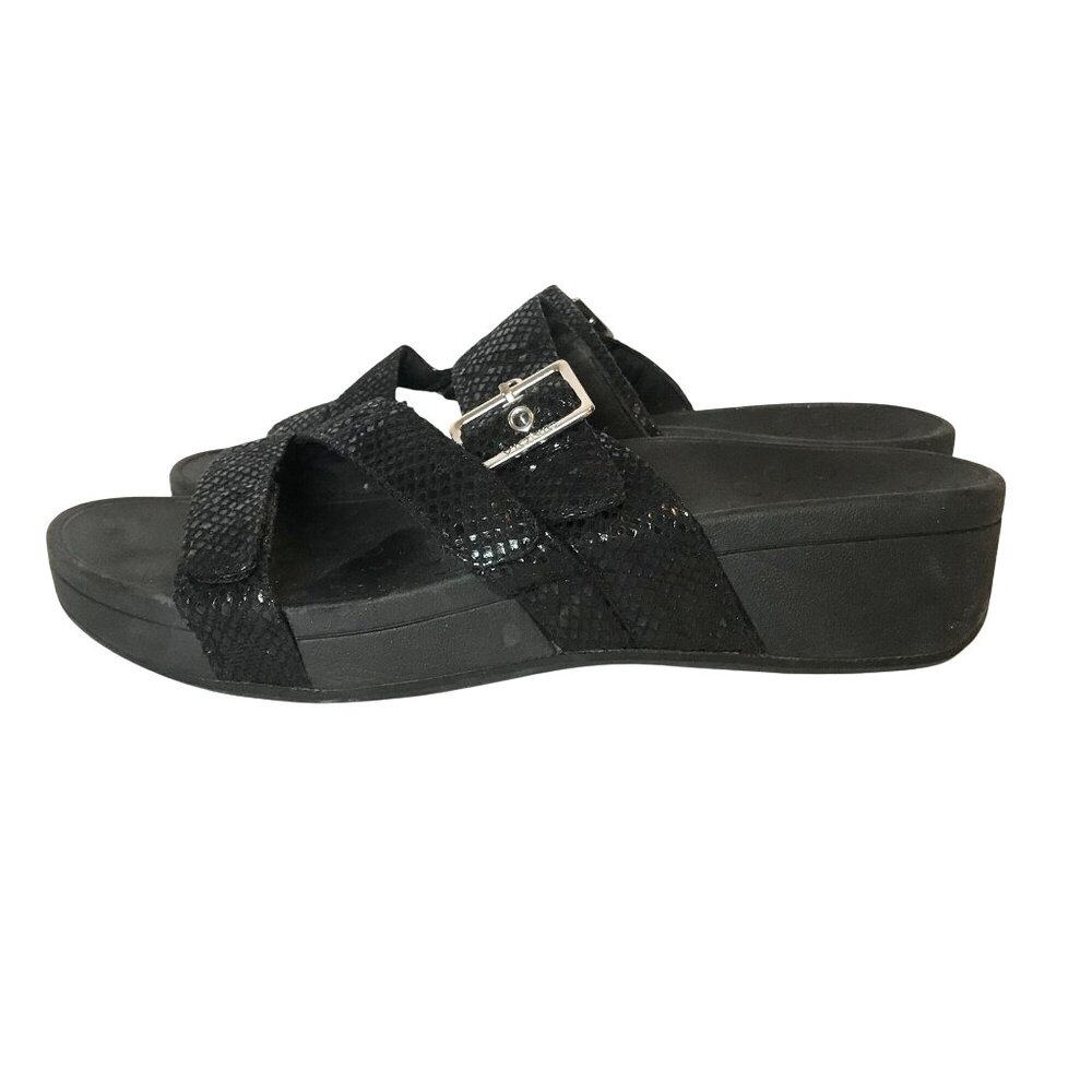 Vionic Womens 10 Black Slide Buckle Comfort Sandals Skylar Orthoheel